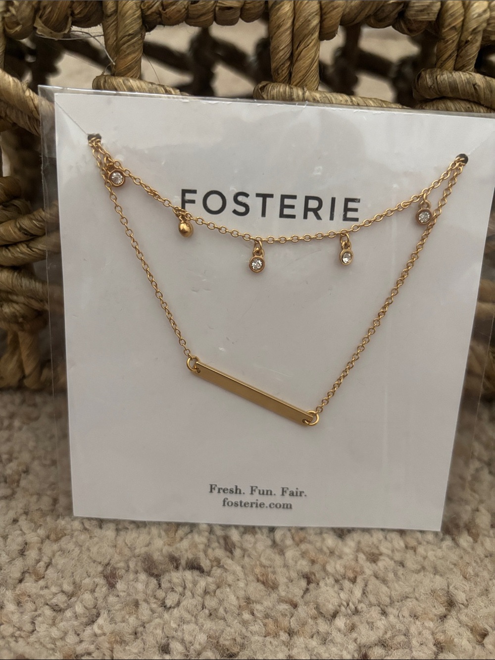 Oster Gold Layered Bar Necklace with CZ Drops